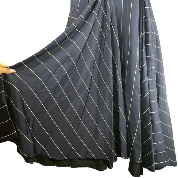 La Ligne New York Sadie Striped V Neck Long Sleeve Midi Dress Navy Blue White S - Picture 7 of 13